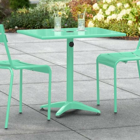 LANCASTER TABLE & SEATING LT 24'' x 32'' Seafoam Powder-Coated Aluminum Dining Height Outdoor Table with Umbrella Hole 427CAU2432SF